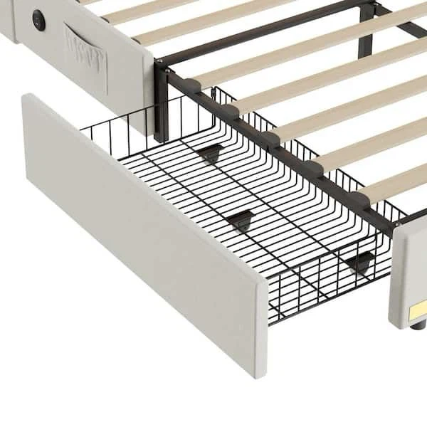 Queen Size Upholstered LED Bed with Storage - photo 4