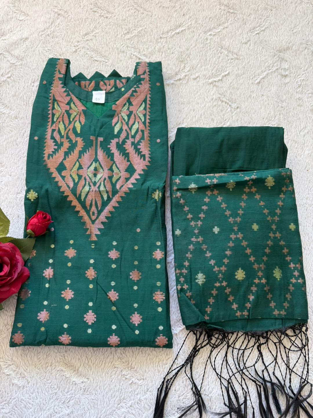 Green Jamdani 3-Piece Dress — Handloom - photo 3