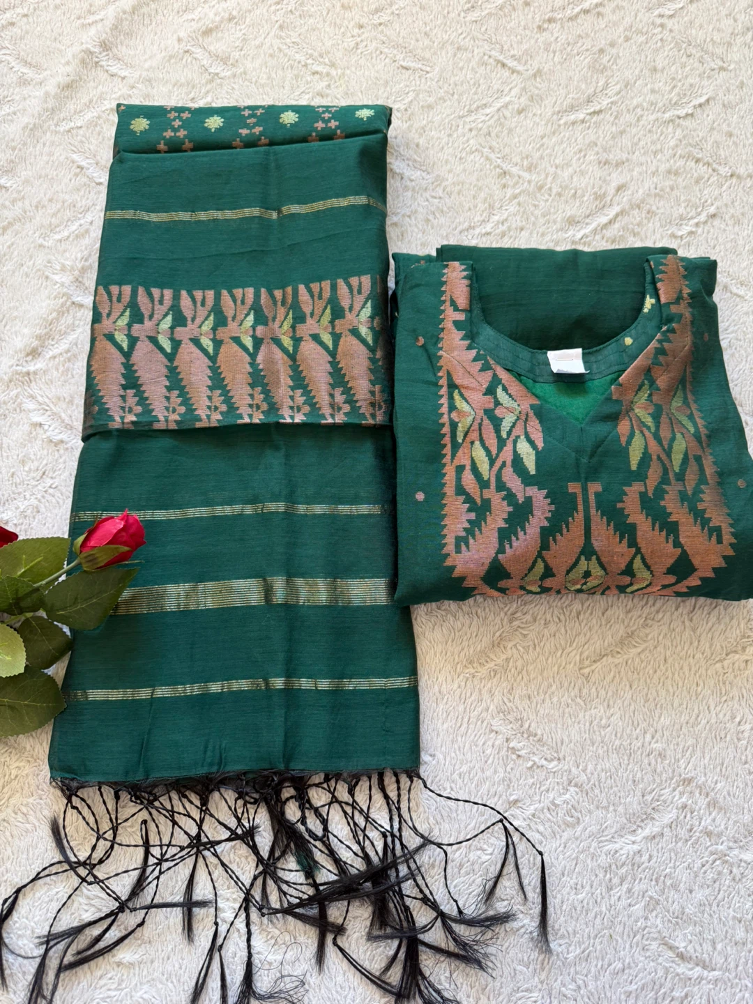Green Jamdani 3-Piece Dress — Handloom - photo 4