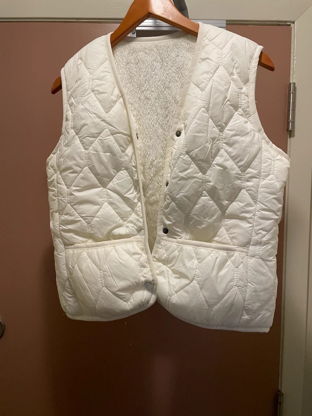 White Quilted Fleece-Lined Vest