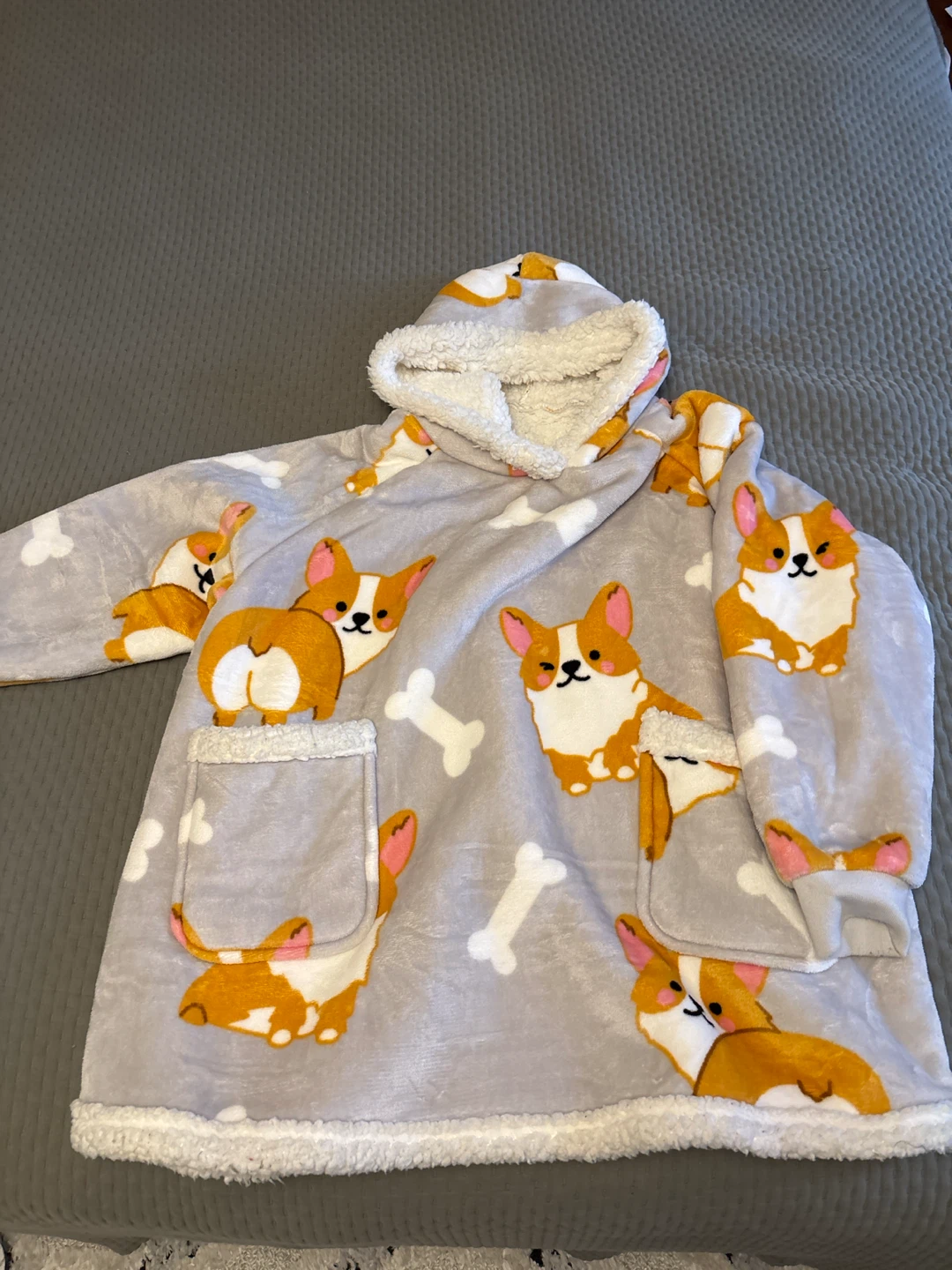 Corgi Print Sherpa Lined Hoodie Blanket