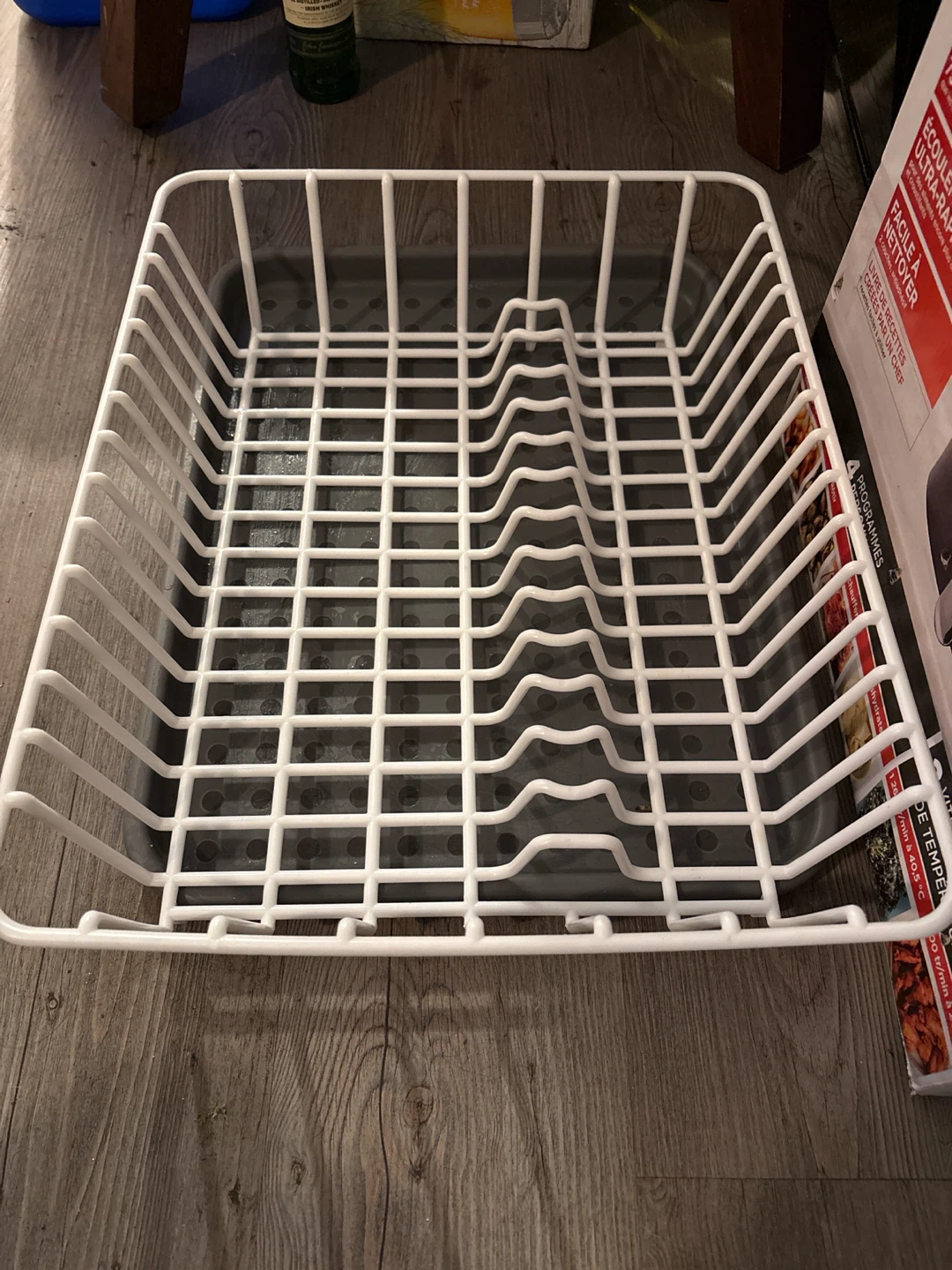 White dish drying rack with grey drain board