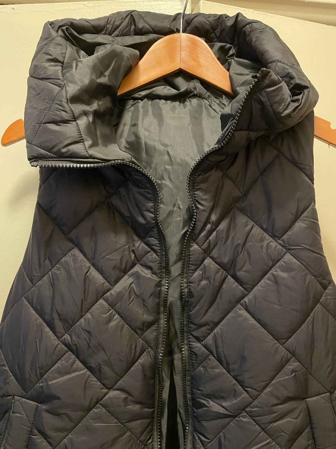 Black Quilted Hooded Vest