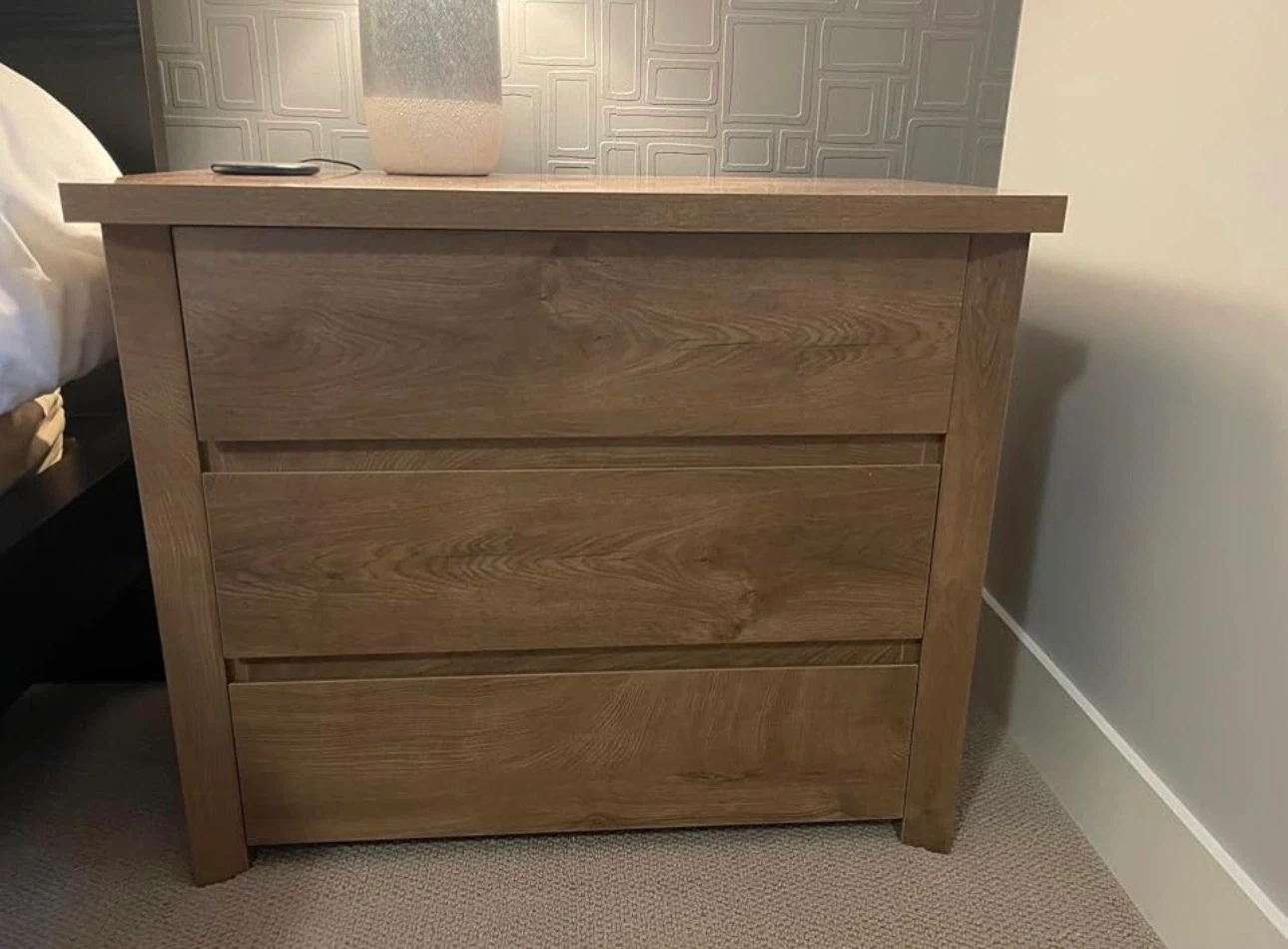 Brand new Wood-Finish Three-Drawer Nightstand