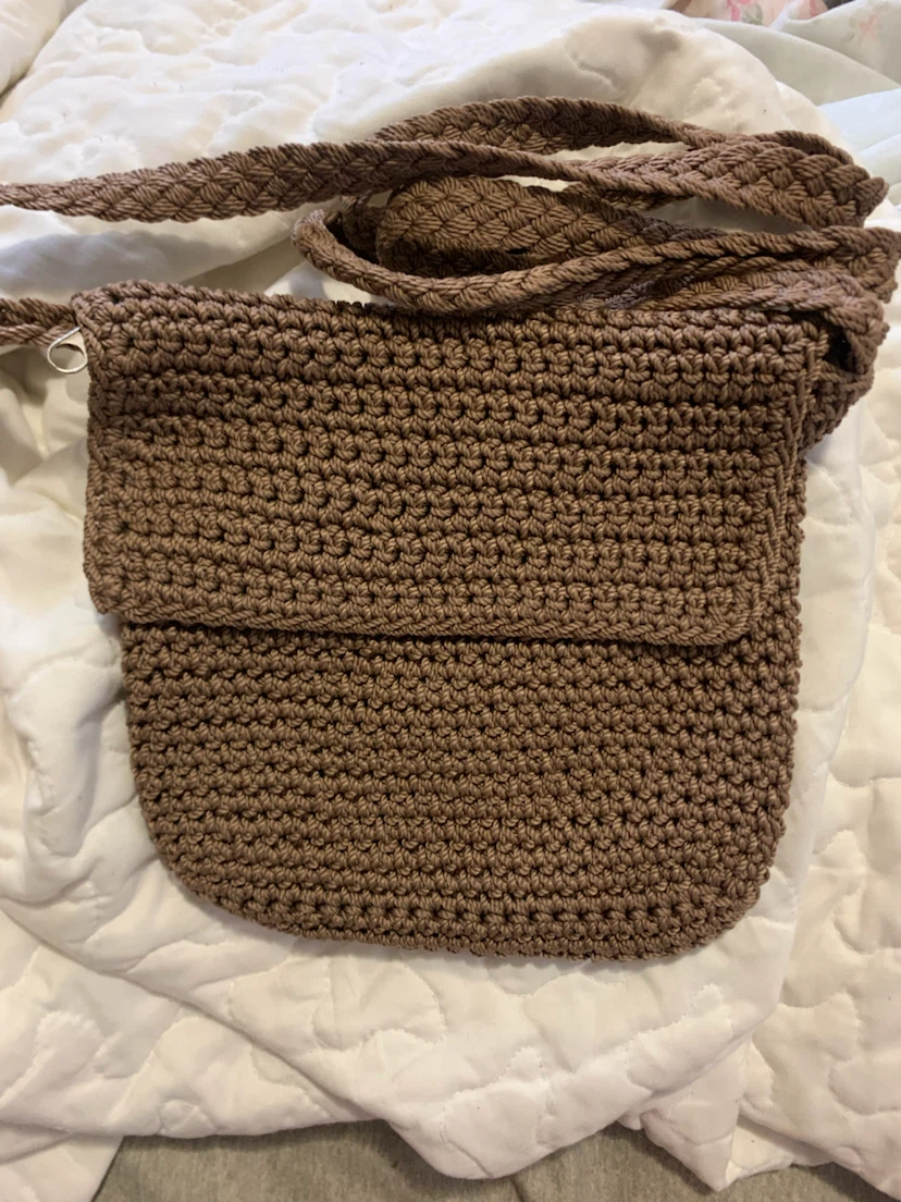 Brown crochet crossbody bag