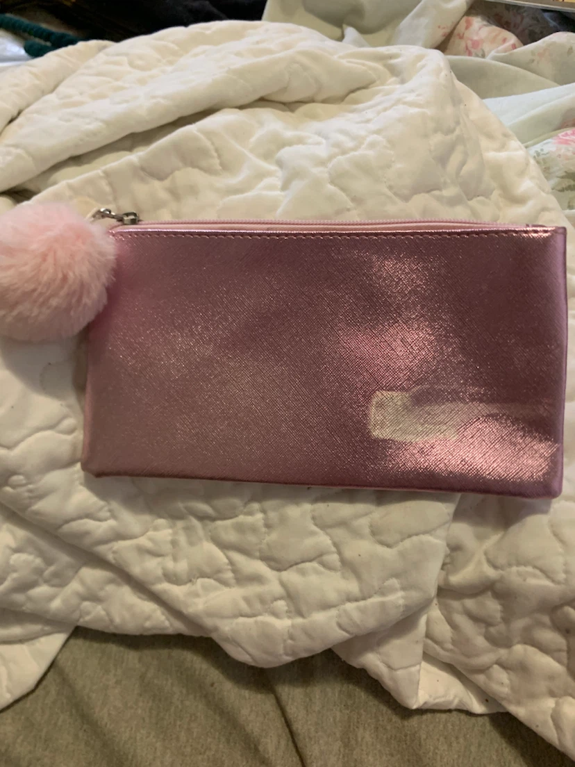 Metallic Pink Pouch with Pom-Pom