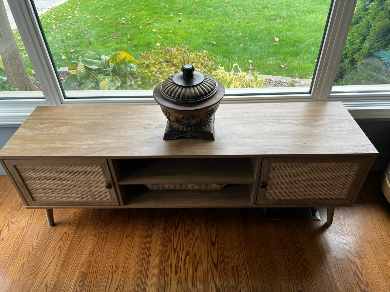 Mid-Century Style Rattan Media Console - photo 3