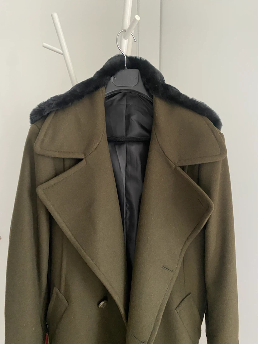 Olive Green Winter Coat with Black Faux Fur Collar - photo 2