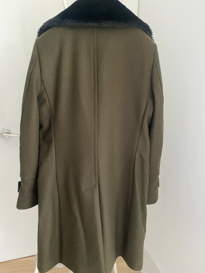 Olive Green Winter Coat with Black Faux Fur Collar - photo 3