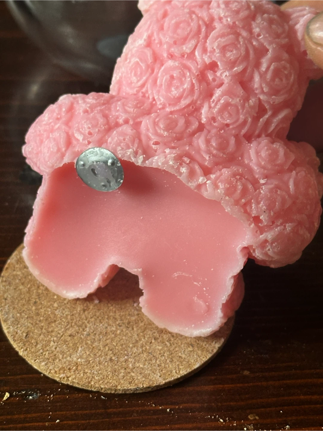 Pink Carved rose teddy bear candle - photo 4