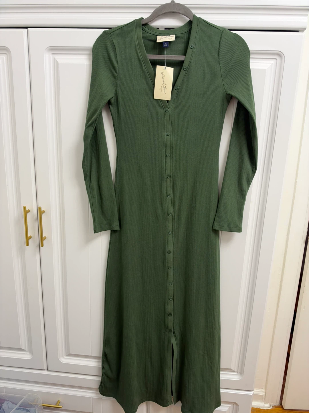 Universal Thread Ribbed Button-Down Dress Green XS