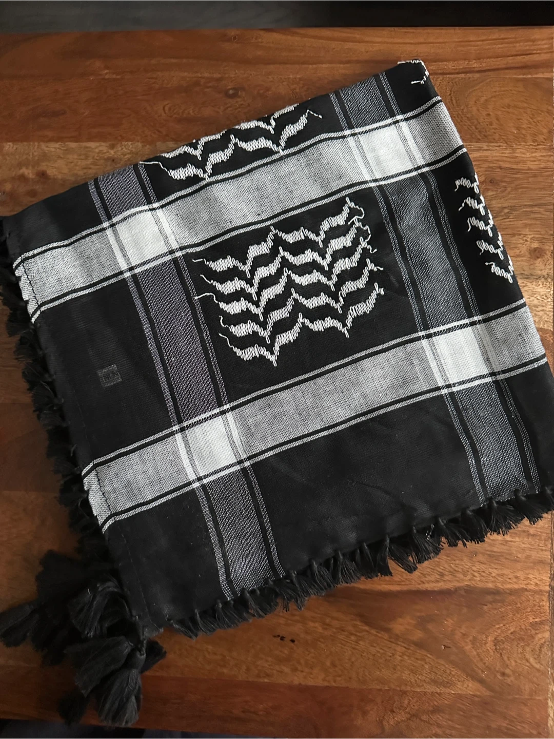 Black and white patterned keffiyeh scarf