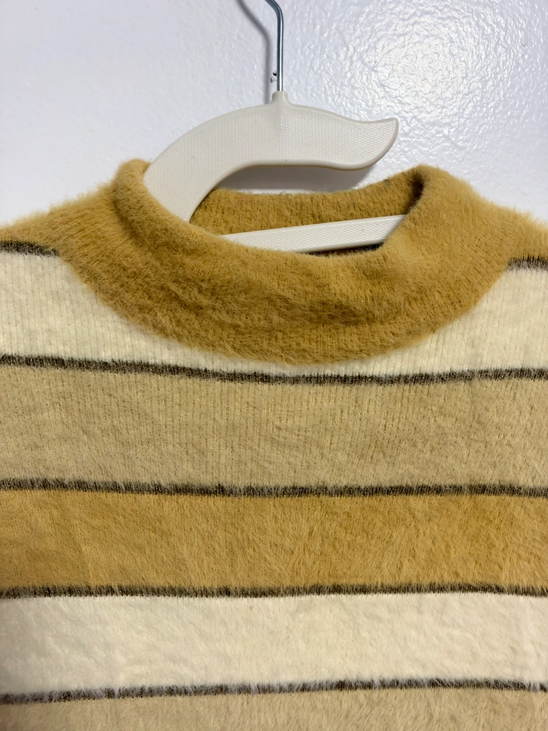 Striped Mock Neck Fuzzy Sweater - photo 2