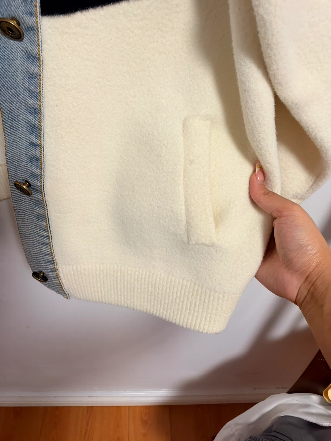 Denim and Fleece Panel Jacket - photo 3