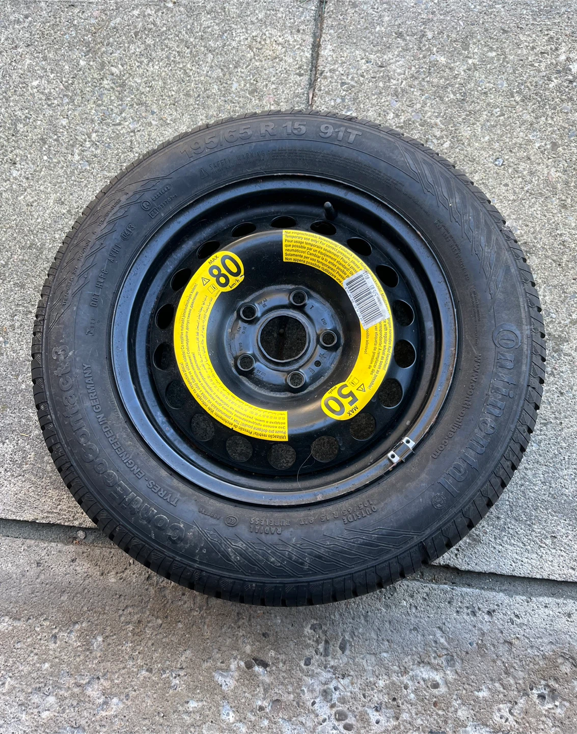 One spare Continental tire from a Volkswagen
