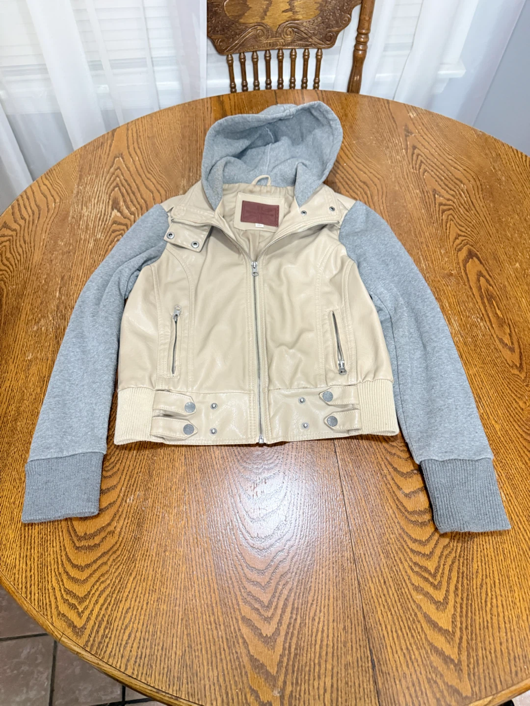 Brian Lichtenberg Cream Faux Leather Jacket with Hoodie - photo 4