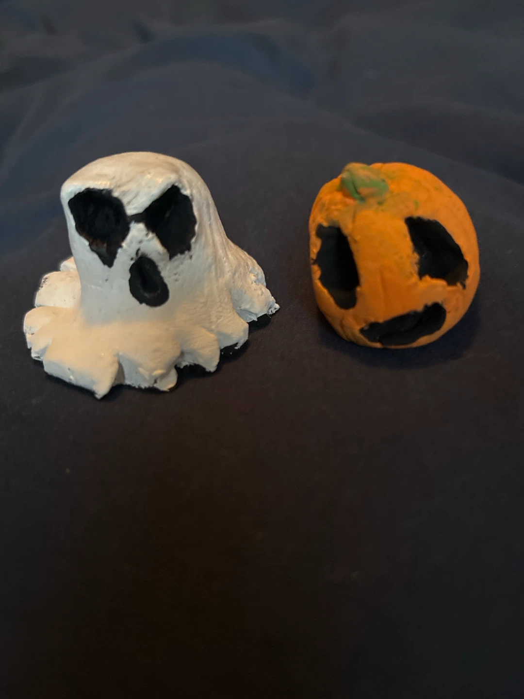 Handmade Clay Halloween Ghost and Pumpkin Figures