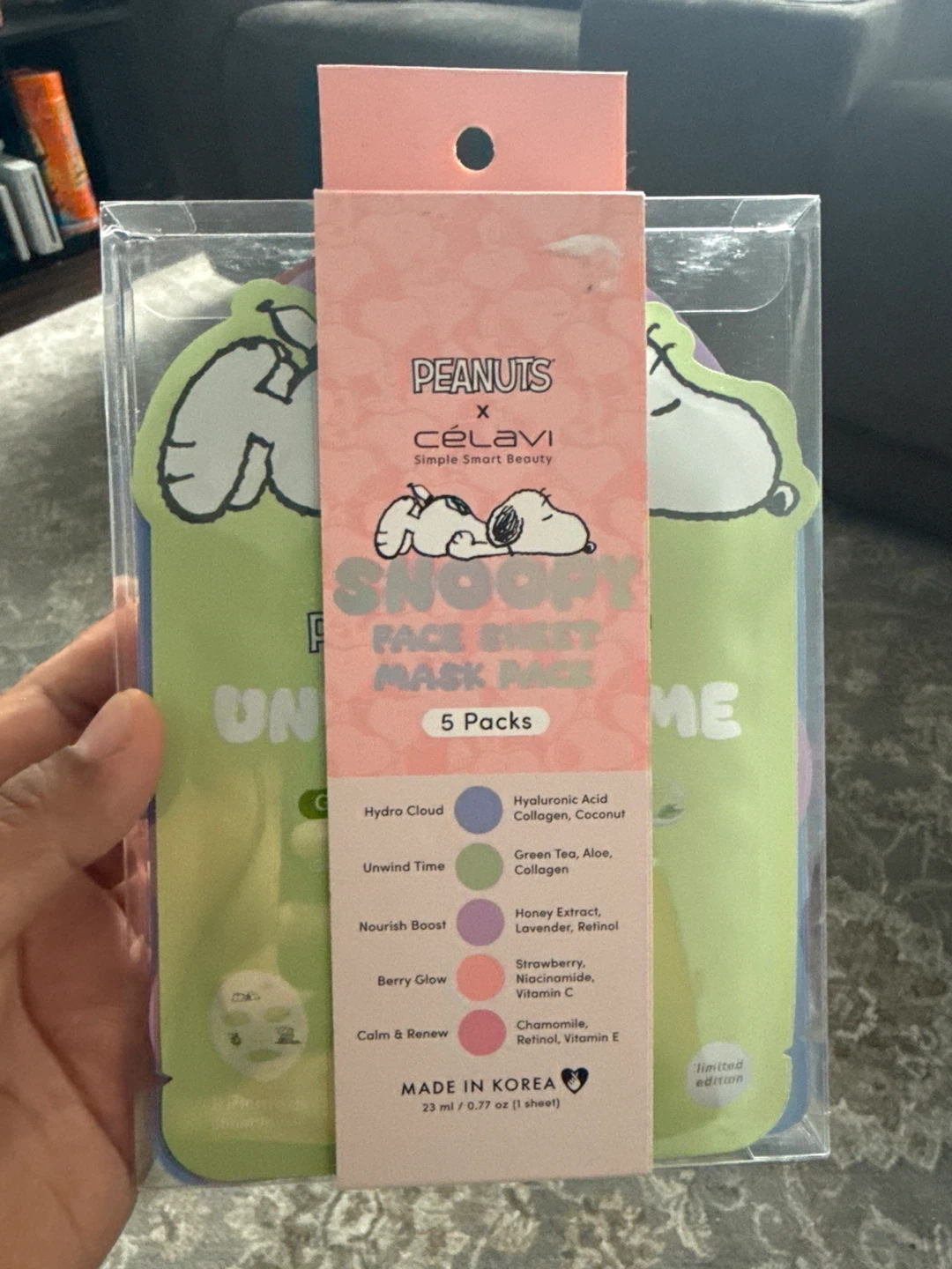 Peanuts x Celavi Snoopy Face Sheet Mask Pack - 5 Count
