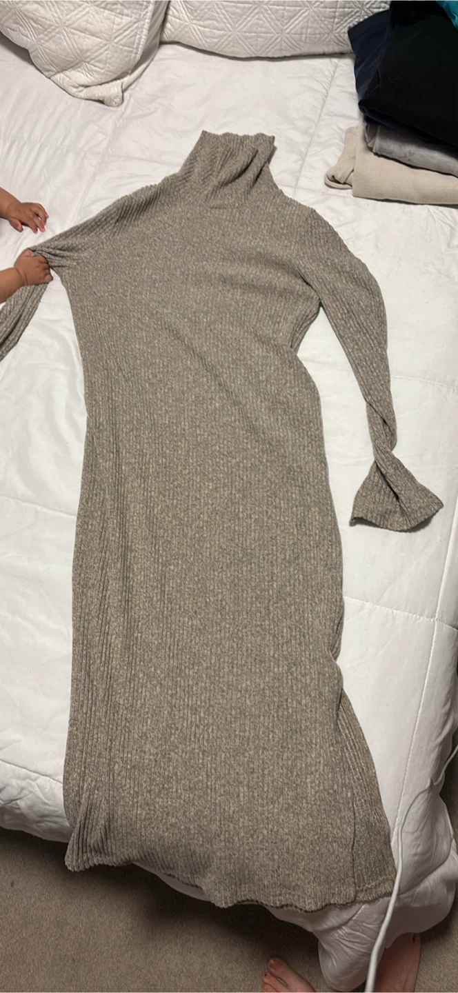 Ribbed knit mock neck sweater dress