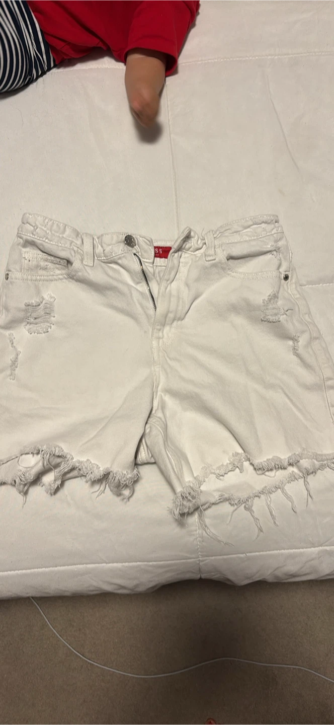Guess White Distressed Denim Shorts