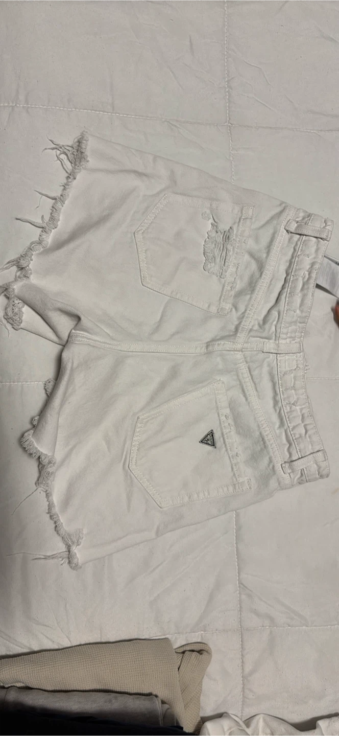Guess White Distressed Denim Shorts - photo 3