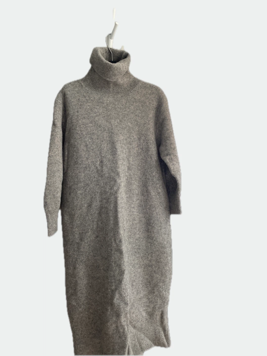 Grey Turtleneck Knit Sweater Dress