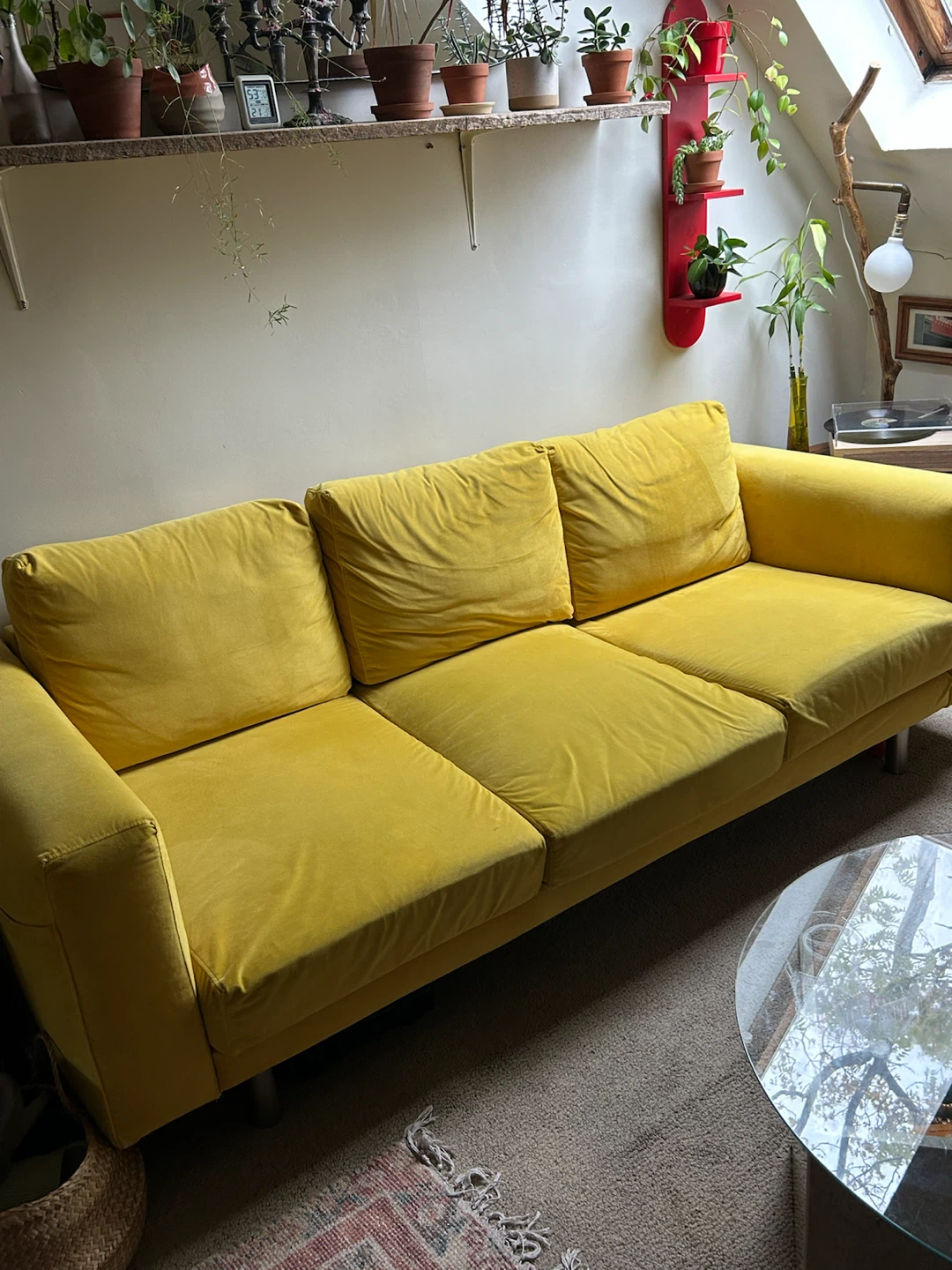 Yellow Velvet 3-Seater IKEA Sofa