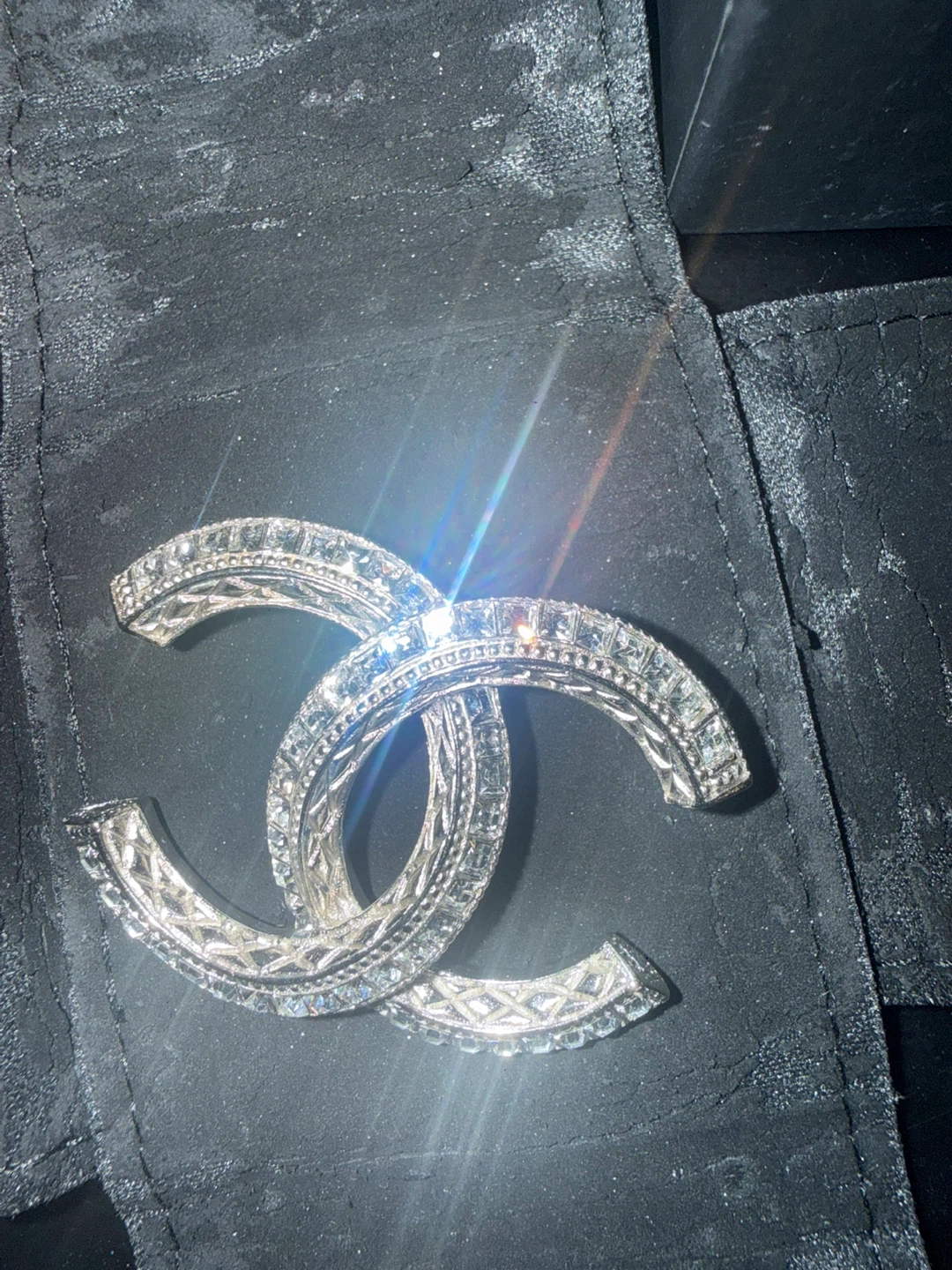 Chanel CC Logo Silver Tone Brooch