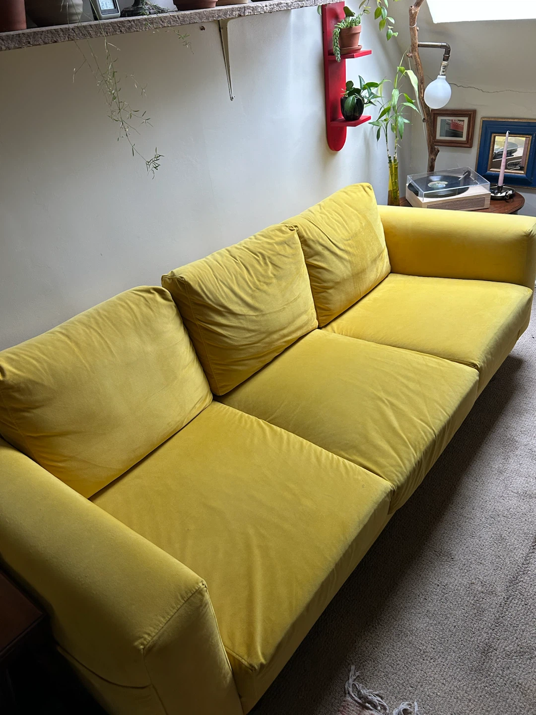 Yellow Velvet 3-Seater IKEA Sofa - photo 2