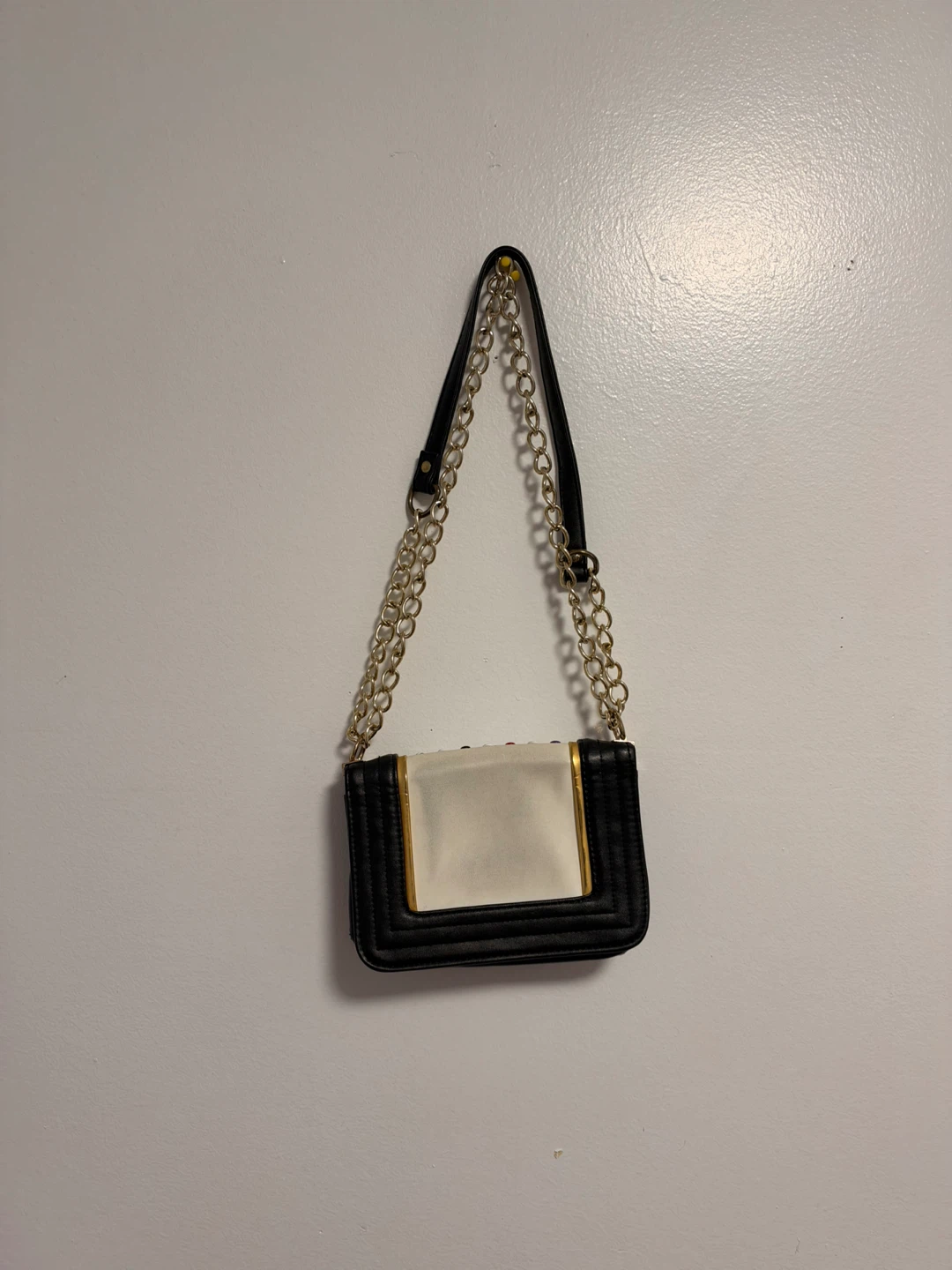 Black and white crossbody bag with multi-coloured studs - photo 2