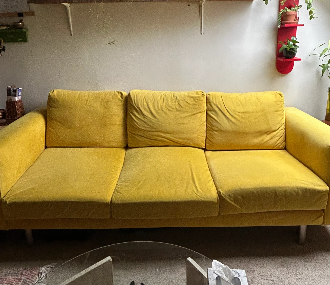 Yellow Velvet 3-Seater IKEA Sofa - photo 3