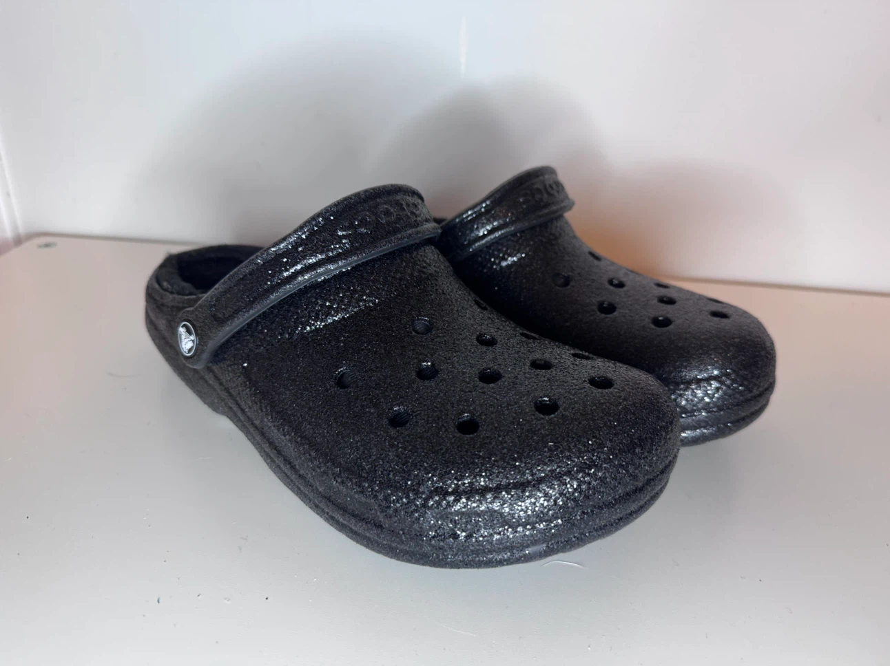 Crocs Classic Lined Black Glitter Clogs