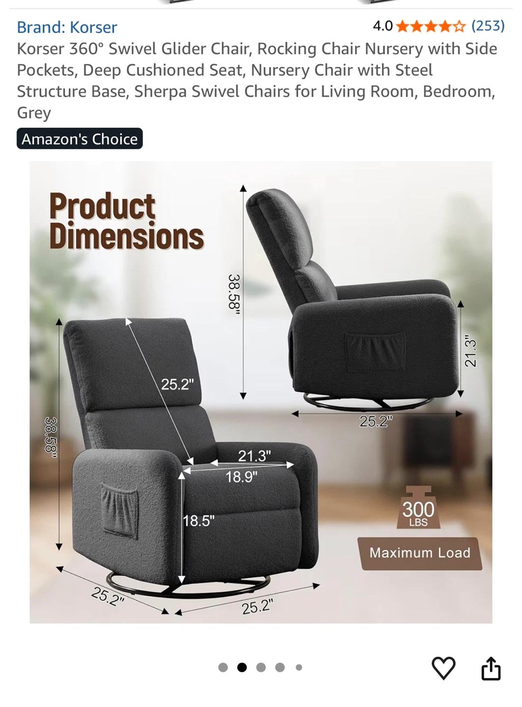 Korser 360° Swivel Glider Chair - Grey - photo 3
