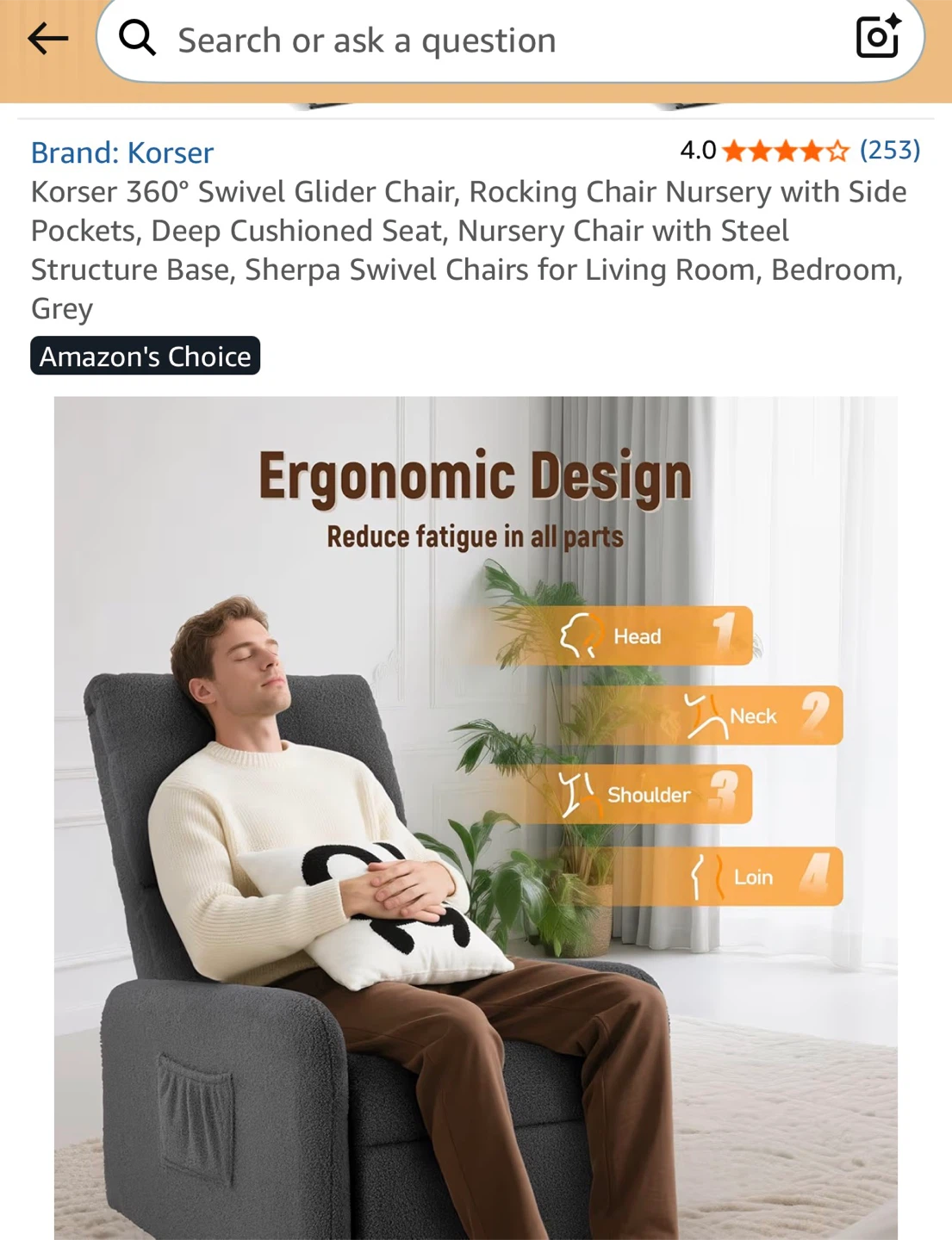 Korser 360° Swivel Glider Chair - Grey - photo 5