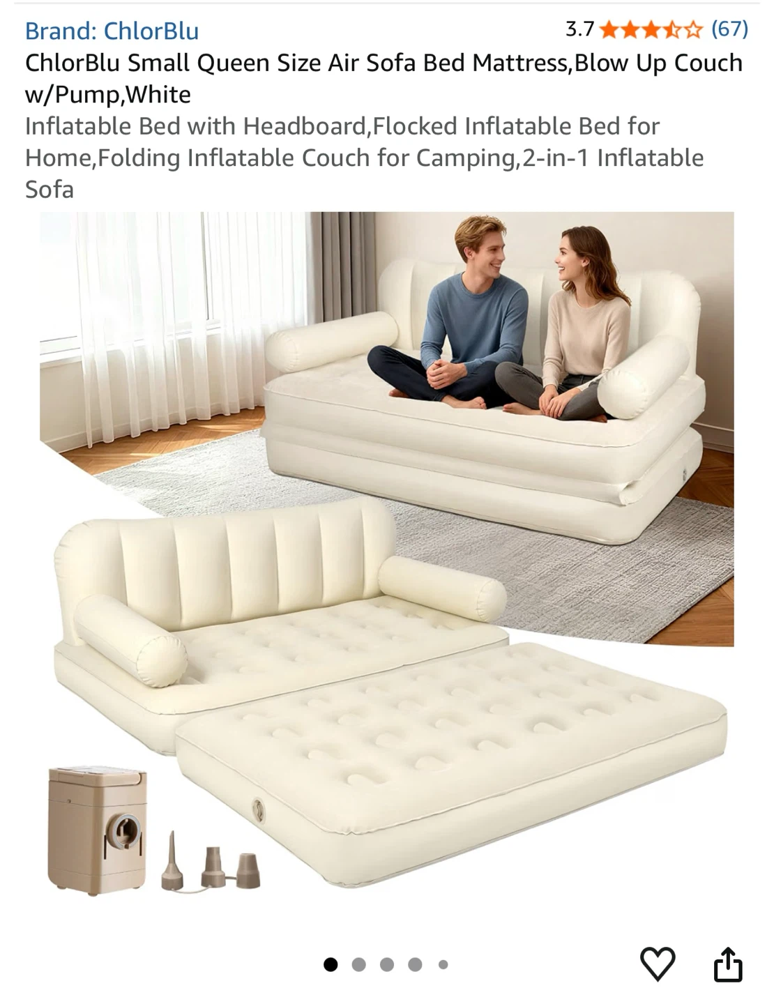 ChlorBlu Queen Size Air Sofa Bed Mattress with Headboard and