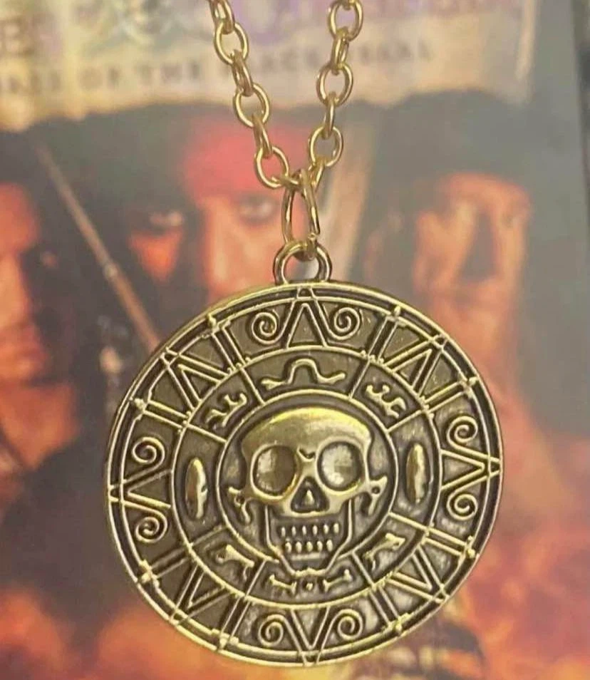 Pirates of the Caribbean Gold Skull Aztec Coin Necklace - photo 3