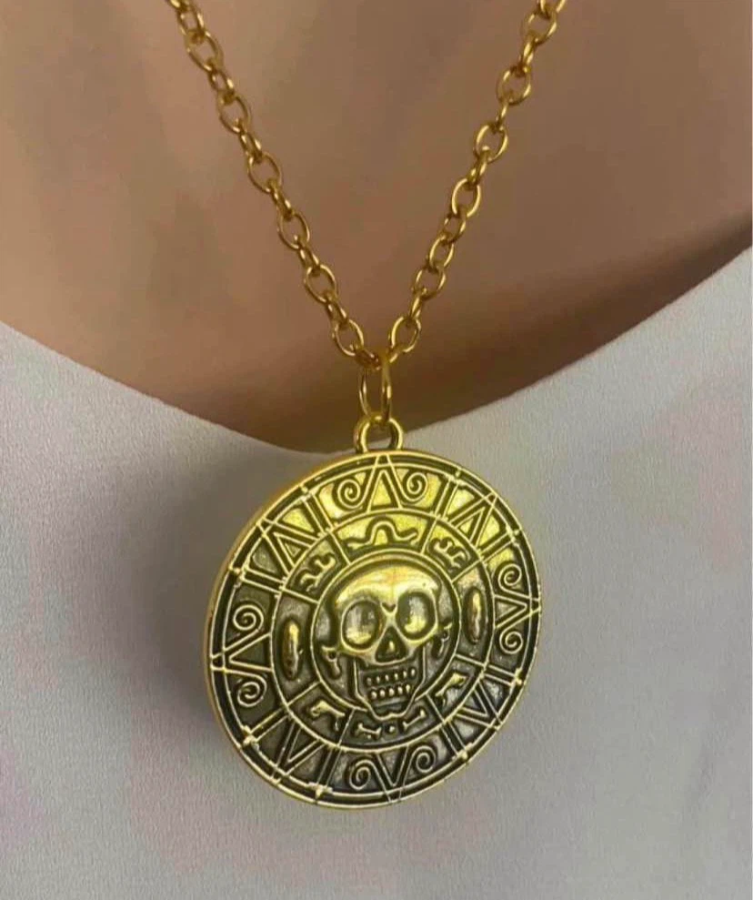 Pirates of the Caribbean Gold Skull Aztec Coin Necklace - photo 4