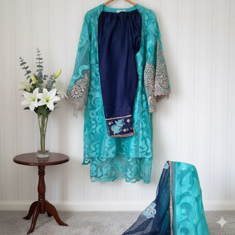 Turquoise Embroidered Pakistani Suit Set