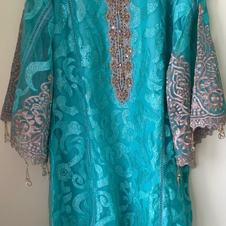 Turquoise Embroidered Pakistani Suit Set - photo 3