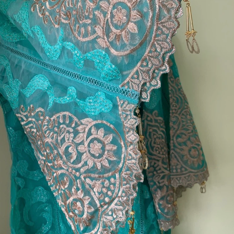 Turquoise Embroidered Pakistani Suit Set - photo 4