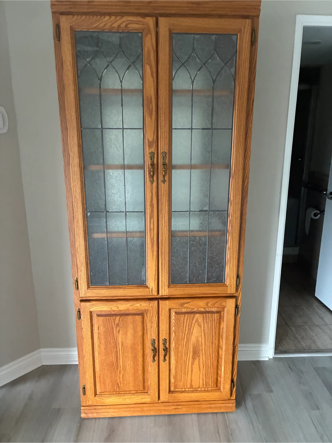 Oak China Cabinet with Glass Doors