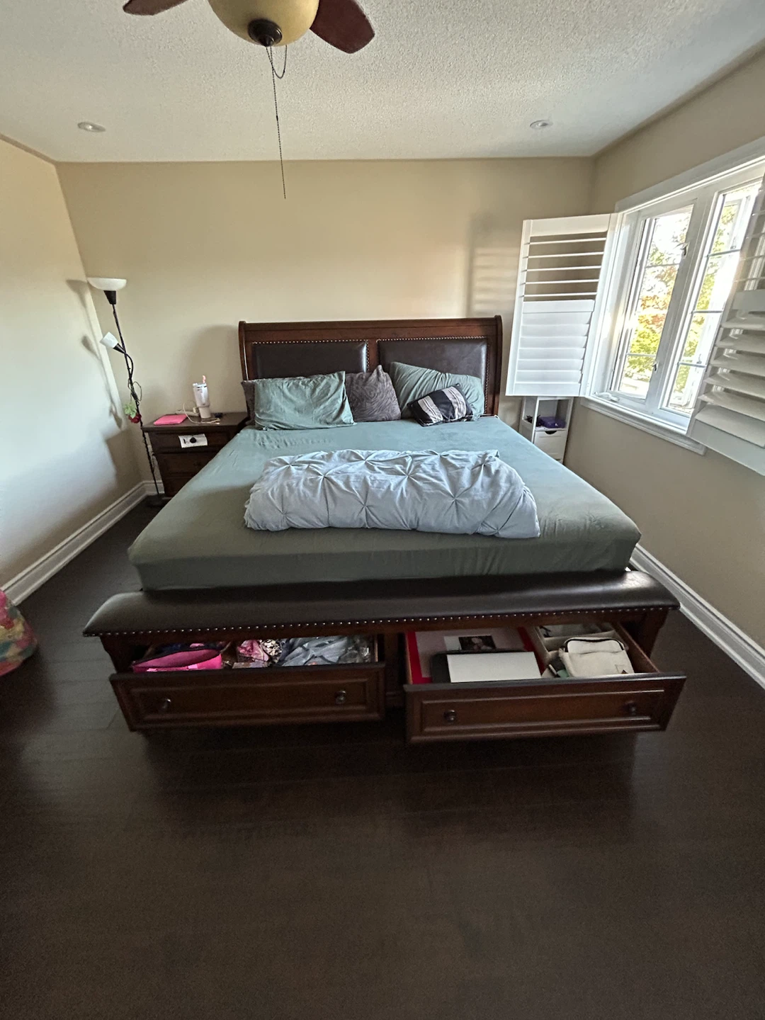 Wooden king Bed Frame with Storage and Bench - photo 2