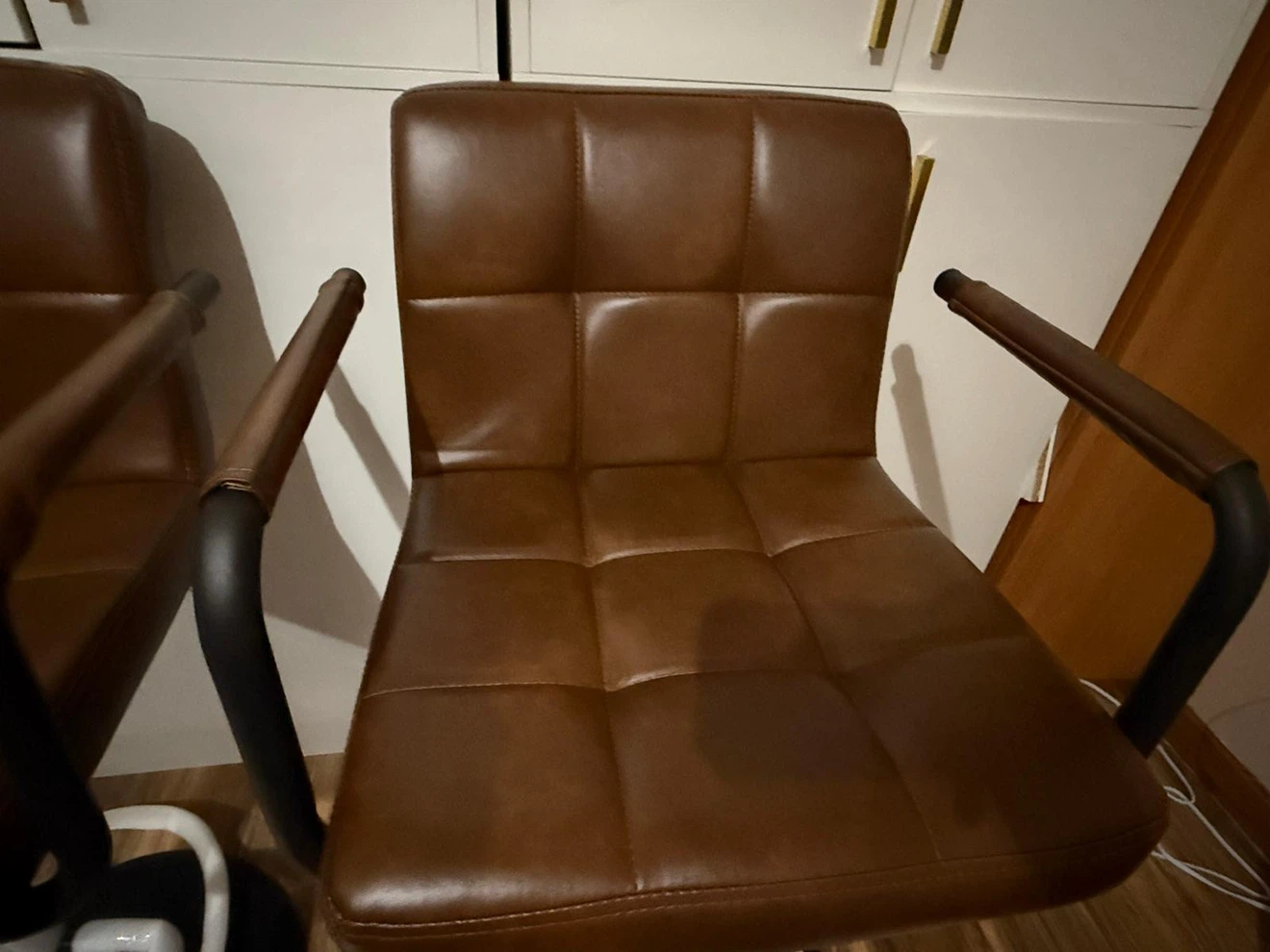 Set of Two Brown Faux Leather Bar Stools
