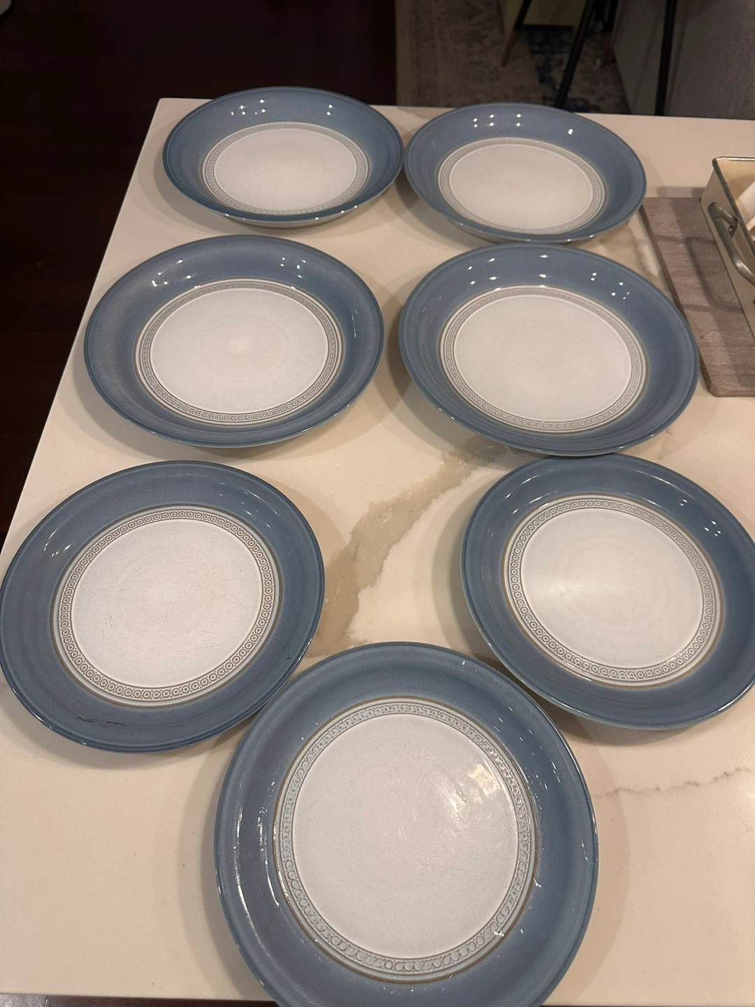 Set of 7 Blue and White Ceramic Dinner Plates