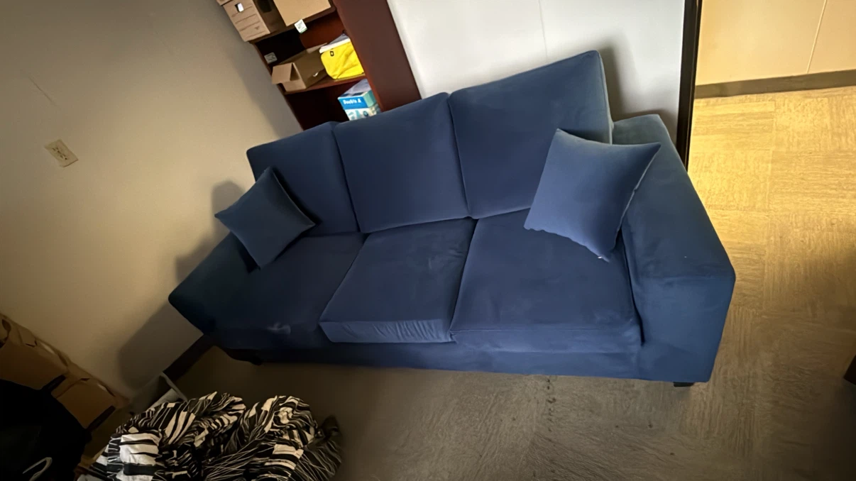 Blue Three-Seater Velvet Sofa