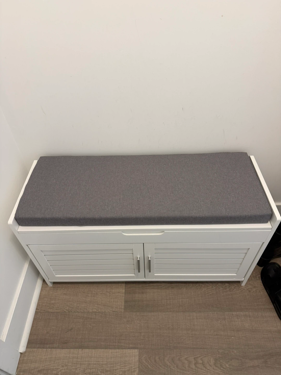 White Storage Bench with Grey Cushion - photo 2
