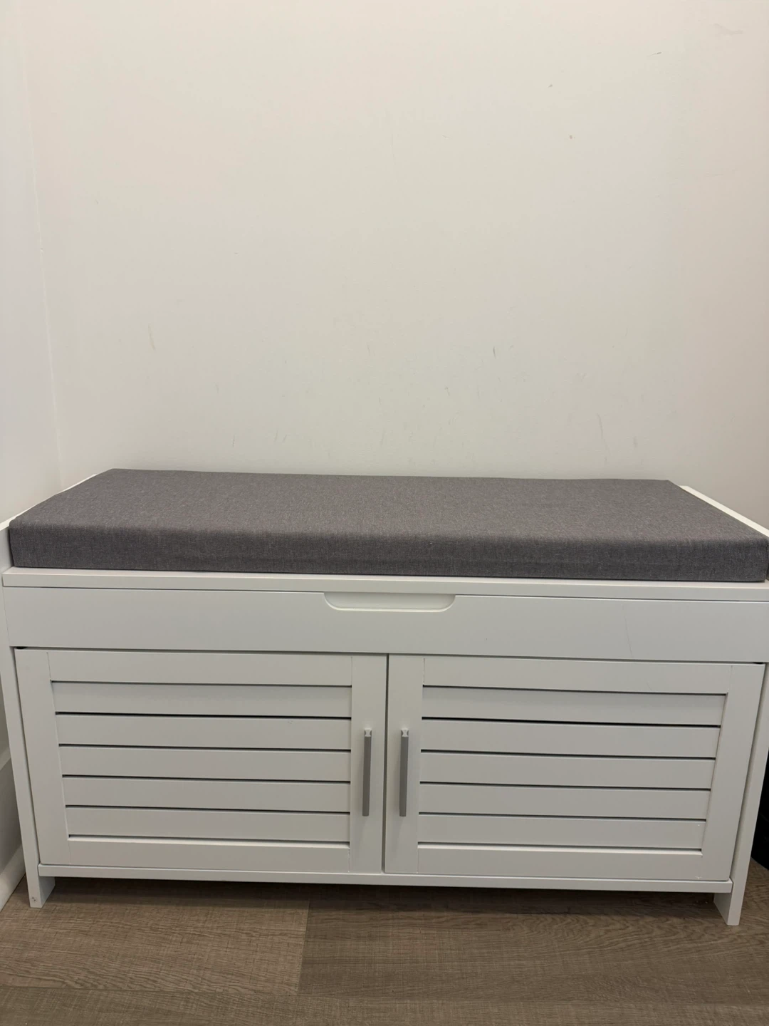 White Storage Bench with Grey Cushion - photo 3