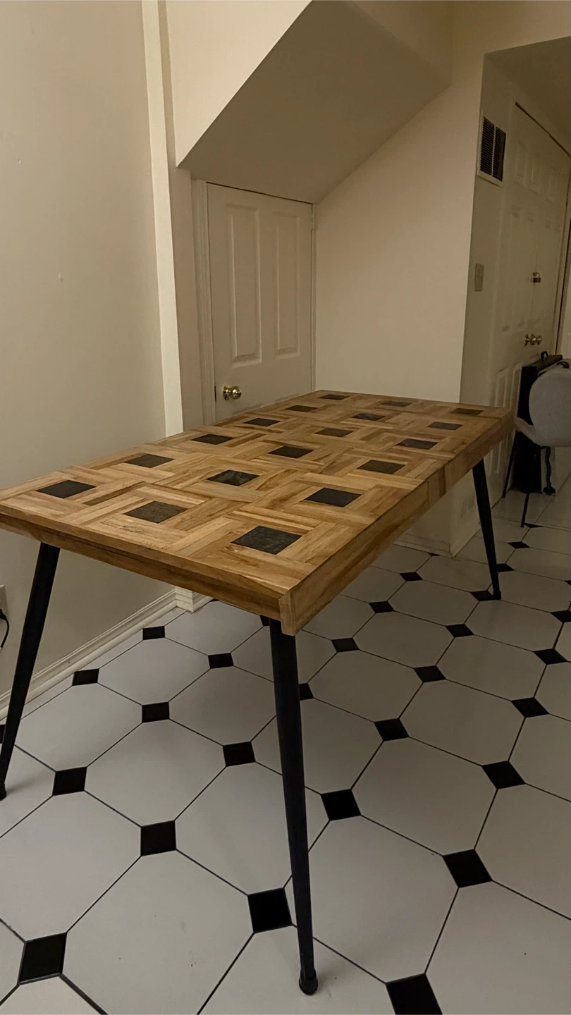 Wooden Dining Table with Geometric Tile Inlay - photo 2