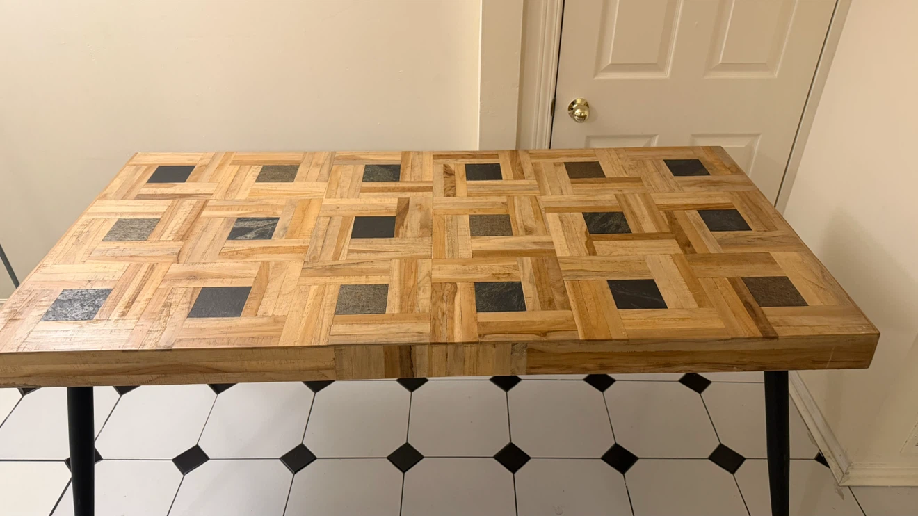 Wooden Dining Table with Geometric Tile Inlay - photo 3