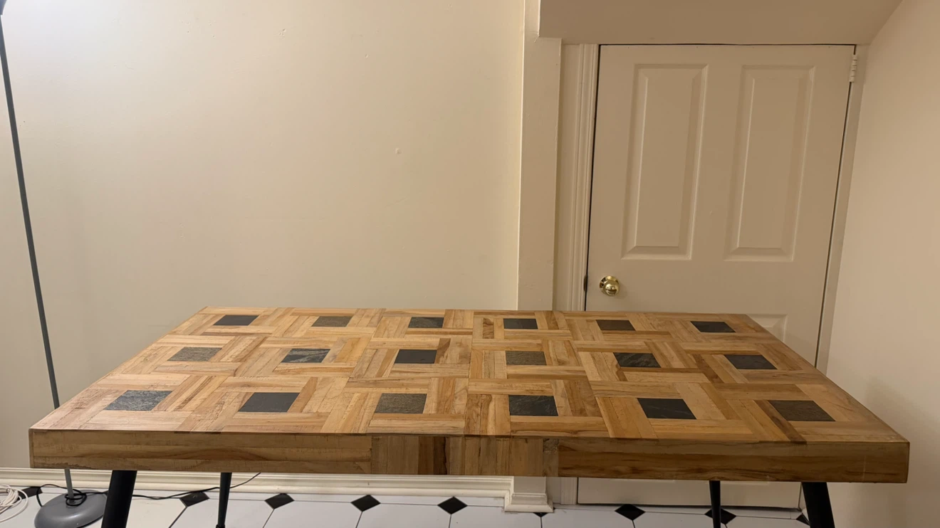Wooden Dining Table with Geometric Tile Inlay - photo 4